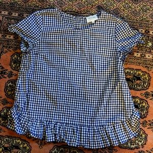 Sezane Gingham Button Back Ruffle Top, Size 34 (US 2)